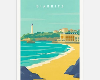 Manifesto di Biarritz, Costa Basca, Francia, Stampa artistica di viaggio, Stile vintage