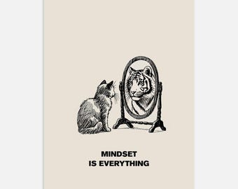 Póster motivacional, Gato Tigre, Arte de espejo, Impresión de "La mentalidad lo es todo"