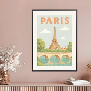Paris Eiffel Tower Poster, Soft Pastel Travel Print, French Wall Art Decor