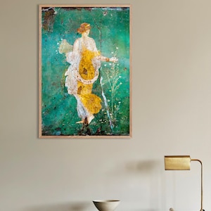 Poster of Pompeii Flora Wall Fresco – Stabiae - Ancient Roman Painting Poster, with natural wooden frame