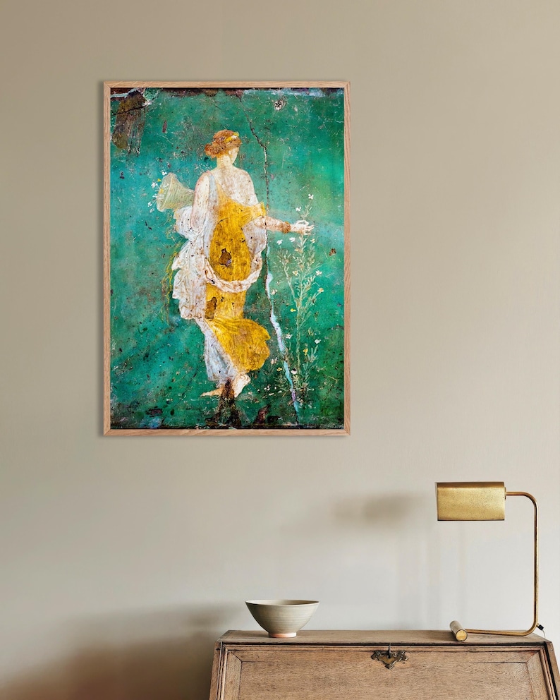 Poster of Pompeii Flora Wall Fresco – Stabiae - Ancient Roman Painting Poster, with natural wooden frame