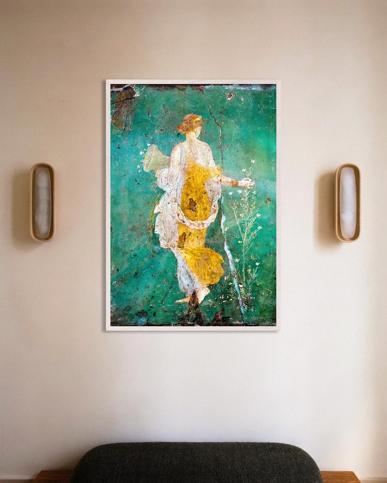 Poster of Pompeii Flora Wall Fresco – Stabiae - Ancient Roman Painting Poster, with white wooden frame