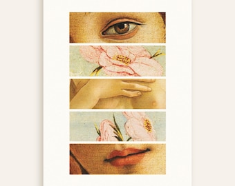 Botticelli Venus fragments art print, floral collage wall decor