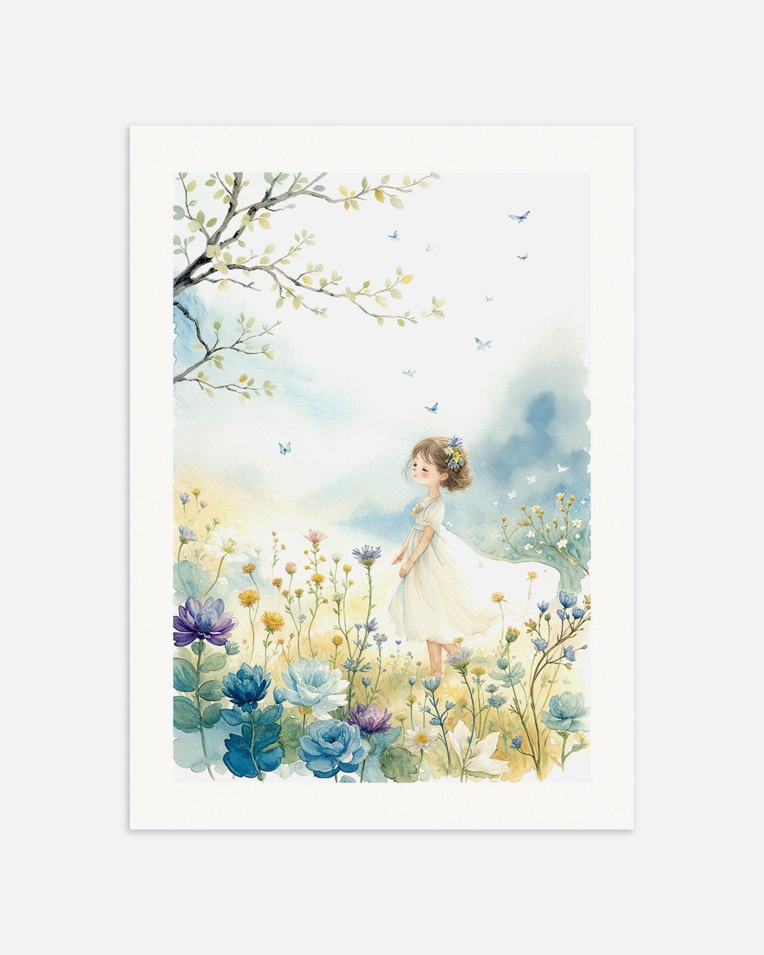 Watercolor Girl in Flower Garden Art Print - Nursery Wall Decor - Etsy