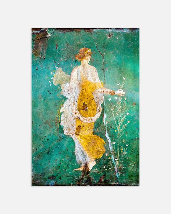 Pompeii Flora Wall Fresco, Ancient Roman Art Print, Classical Mural Poster