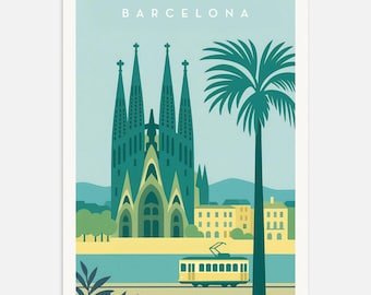 Póster de Barcelona Sagrada Familia – Impresión de arte mural de viaje a la España moderna