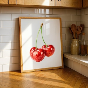 Cherry Art Print – Watercolor - Fruit Wall Decor Poster, Kitchen Artwork