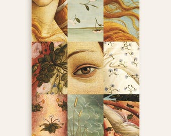 Botticelli Venus details wall art print, Birth of Venus mosaic poster