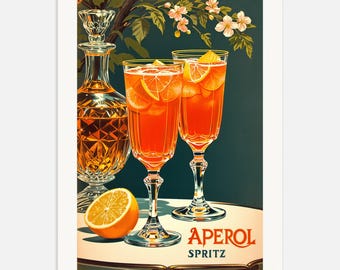 Vintage Aperol Spritz Poster, Retro Cocktail Kunstdruck Wanddekoration