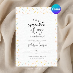 Modèle numérique modifiable d'invitation à saupoudrer de saupoudrer de bébé pour Shower de bébé, douche mixte, confettis sans distinction de sexe, téléchargement imprimable
