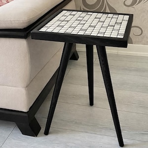 Black Stain Square Mosaic Tile Side Table • Mexican Walnut Accent Table