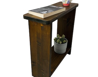 Wide Side Table with Open Shelf, Narrow Pine End Table, Farmhouse Solid Wood Rustic Sofa Table, Walnut, Chestnut, Black