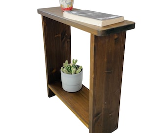 Solid Pine Wood Farmhouse Side Table, Narrow Pine End Table, Rustic Sofa Table, Walnut, Chestnut, Black