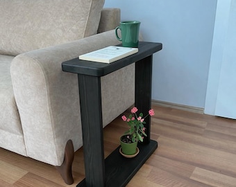 Handmade Solid Wood Side Table 22" Tall, Narrow Couch Table, Chestnut,Walnut,Black