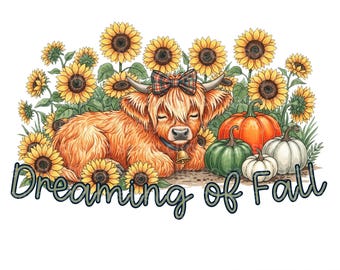 Fall Highland Cow PNG: Sunflower Pumpkin Clipart | Digital Download