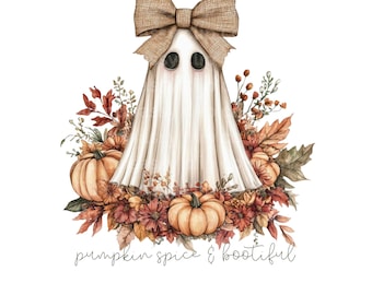Clipart de Fantasma Fofo PNG | Sublimação Floral de Outono para Halloween