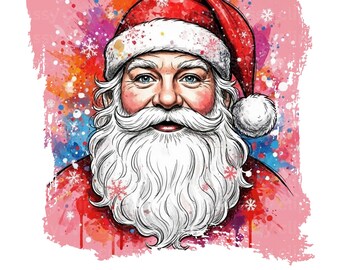 Pink Watercolor Santa Claus PNG Clipart | Preppy Grunge | Digital Download