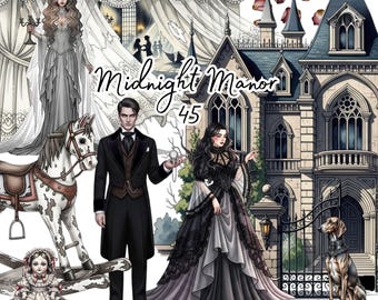 Gothic Haunted Mansion PNG Bundle: Dark Academia Halloween Clipart | Digital Bundle Download