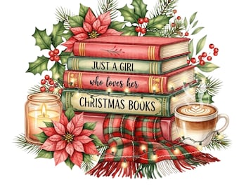 Christmas Book Lover PNG | Holiday Clipart Design | Digital Download