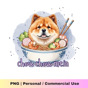 Chow Chow Mein PNG – Watercolor Style Chow Chow Clipart – Cute Noodle Dog PNG – Pet Lover Sublimation – Artistic Food Dog Illustration