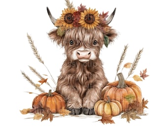 Highland Cow Fall PNG: Pumpkin Spice Clipart (Quote & No Quote Digital Files)