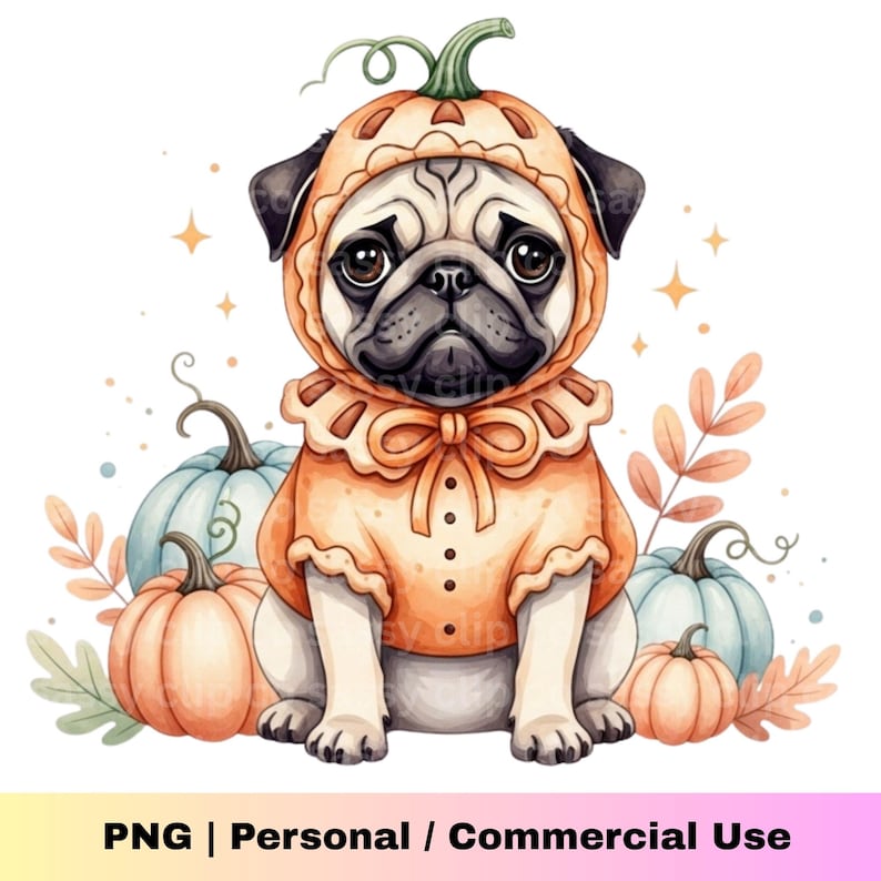 Spooky Pug Clipart: Halloween Dog Costume PNG | Digital Download - Etsy