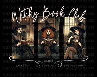 Club de lectura de brujas PNG: Clipart de Dark Academia para camisetas / Descarga digital