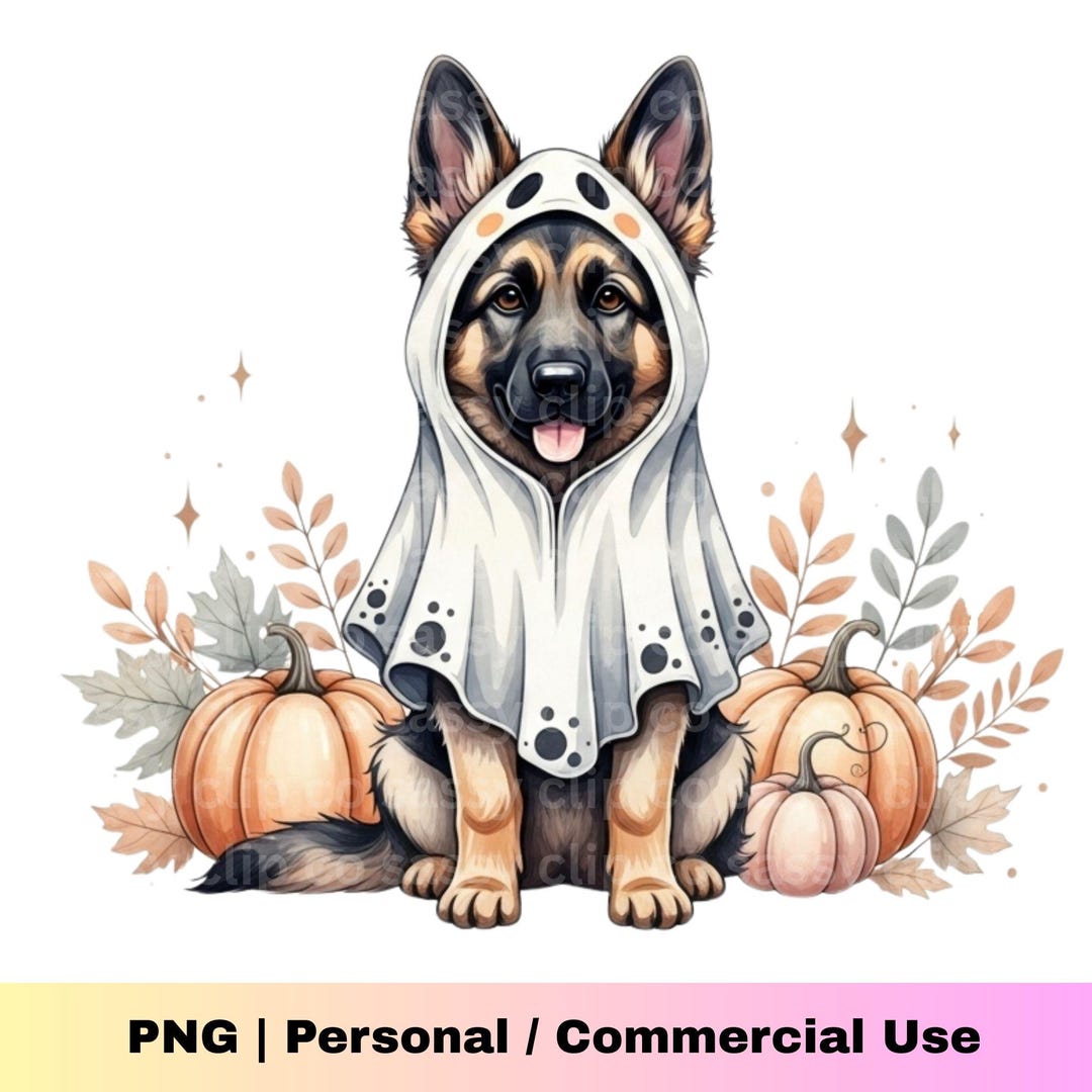 German Ghost Watercolor German Shepherd Ghost Costume – Halloween Pup PNG - Etsy
