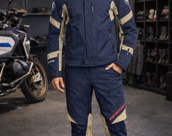 Traje de moto BMW Motorrad GS Karakum azul marino para hombre, de tela, impermeable, con protecciones CE.