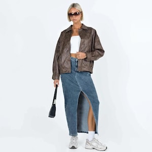 Damen abgeschnitten Lederjacke, Retro Braun Leder Bomberjacke, Vintage Braun Leder Bomberjacke, Geschenk für sie, Damen Geschenk
