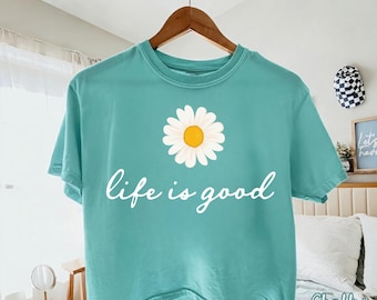 Spring Daisy Comfort Colors® boxy-T-shirt, Life is Good-shirt, bloemenprint boho-bloemgewas, pastelkleurige madeliefje-T-shirt dames, vintage lenteshirt