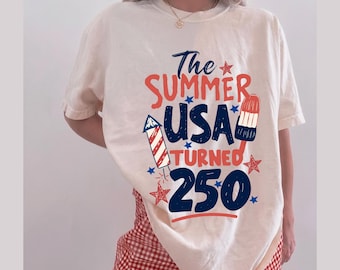 Comfort Colors The Summer USA Turned 250 Shirt, Patriotic Summer Doodle Tee, 4th of July Shirt,America 250th Anniversary Shirt