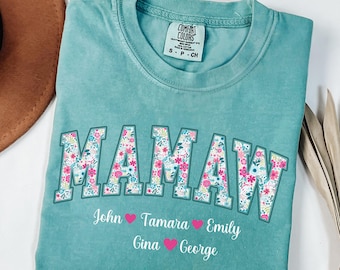 Comfort Colors® Floral Mamaw Shirt, Custom Kids Names, Garment Dyed Tee