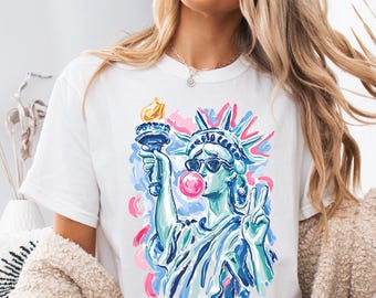 Comfort Colors Preppy Statue of Liberty Blowing Bubble Gum Shirt, 4th of July Shirts, USA 250th Anniversary T-Shirt