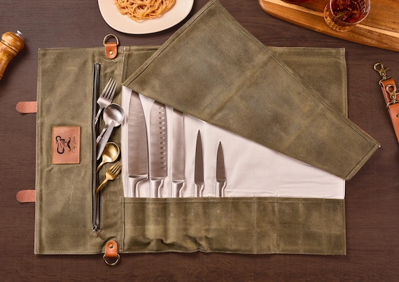 Customized Canvas Chef Knife Storage Bag, Professional Knife Organizer, Personalized Tool Roll Bag, Christmas Chef gift, Camping Tool Kit