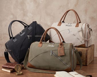 Bolsa de viaje personalizada con monograma, bolsa de fin de semana de lona con bolsillo para zapatos, bolsa de viaje personalizada para pasar la noche, bolsa de gimnasio, regalo unisex