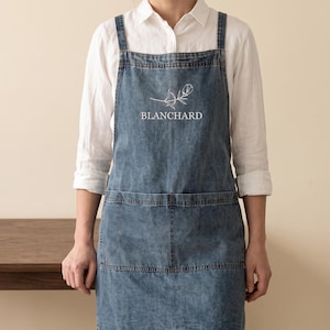 Custom Embroidered Florist Apron, Personalized Tailor Seamstress Workwear, Business Logo Barber Salon Uniform, Artist Craft Denim Apron