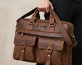 Niestandardowa skórzana torba na laptopa 17" dla mężczyzn, wytrzymała męska teczka, duża torba kurierska, torba prawnicza, torba do pracy, spersonalizowany prezent