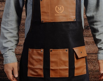 Personalisierte Segeltuch-Grillschürze mit Namen, individuelle Schürze für Männer und Frauen, Grillschürze, Herrenkochschürze, Arbeitsschürze, Geschenk für ihn