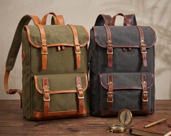 Rugged Canvas Travel Backpack, Large Capacity Outdoor Rucksack, Men's Hiking Bag, Weekend Getaway Backpack, Durable Camping Gear