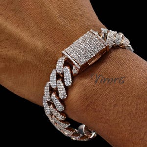 Bracciale cubano Viroris in argento 925 con moissanite - Gioiello hip hop di lusso da uomo Miami Link da 12 mm