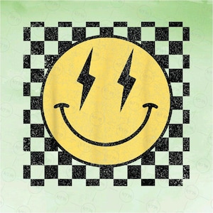 Smiley Face PNG, Lightning Bolt Face PNG, Grunge Smiley Sublimation Design, Digital Download