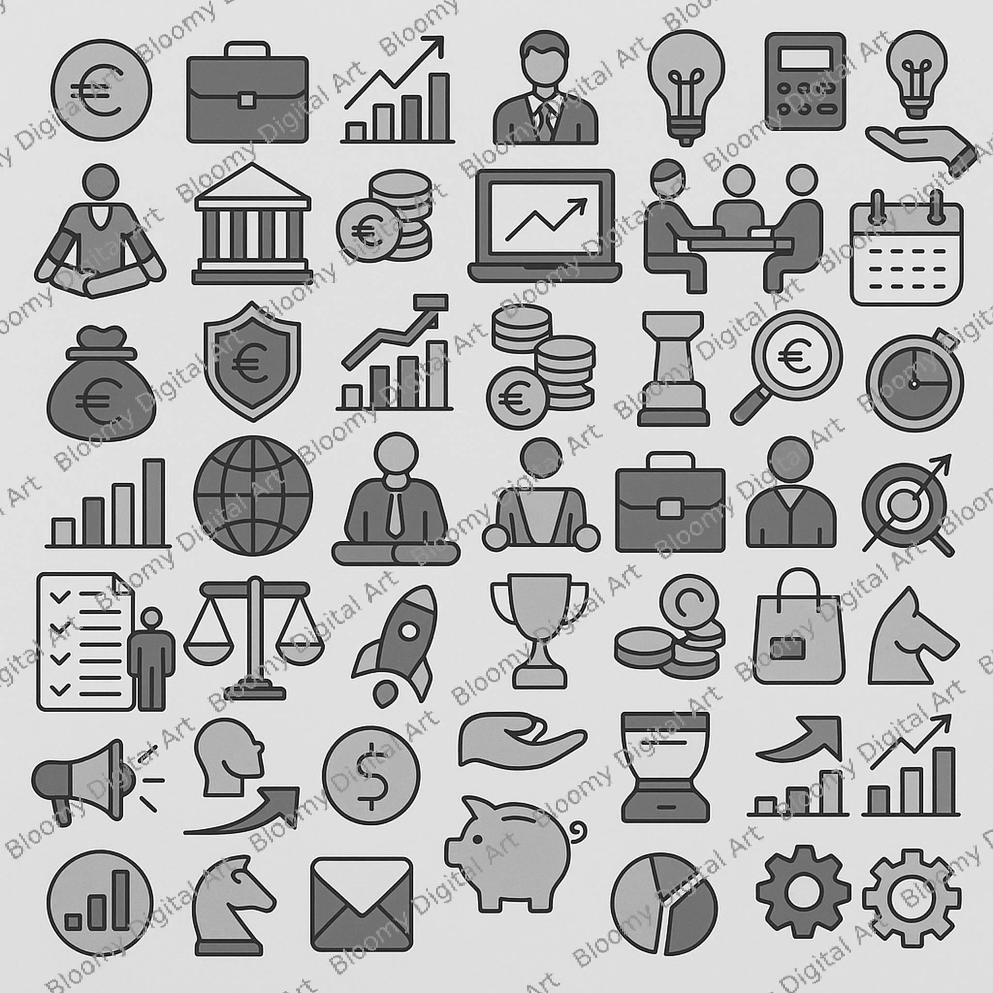 Modern Business Icon Set – 48 Printable Graphics for Branding & Reports ...