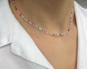 Colorful handmade beaded necklace - necklace with beads, gift, boho jewelry, colorful necklace, choker, festival - silver | family beads