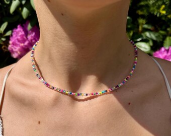Colorful handmade pearl necklace - necklace with pearls, gift, boho jewelry, colorful necklace, choker, Christmas gift - gold | family beads