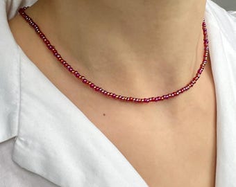 Red handmade beaded necklace - Colorful necklace, necklace with beads, gift, boho jewelry, colorful necklace, choker - Gold | family beads