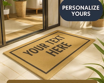 Votre texte ! Paillasson personnalisé en fibre de coco – Gravure laser – Paillasson d'entrée – Idée cadeau pour une nouvelle maison