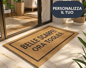 Lindos zapatos, ¡ahora quítatelos! Felpudo de fibra de coco personalizado – Grabado láser – Felpudo de bienvenida para la entrada de casa – Idea de regalo para un nuevo hogar
