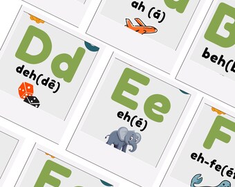 Tarjetas del alfabeto portugués / Tarjetas imprimibles del abecedario para niños / Aprende portugués para niños pequeños y preescolares / Recurso educativo bilingüe