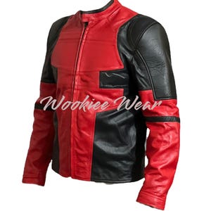 Custom Red Leather Hero Jacket – Deadpool Inspired Cosplay Jacket | Custom Fit | Handmade Genuine or Vegan Leather | All Sizes | Comic Style